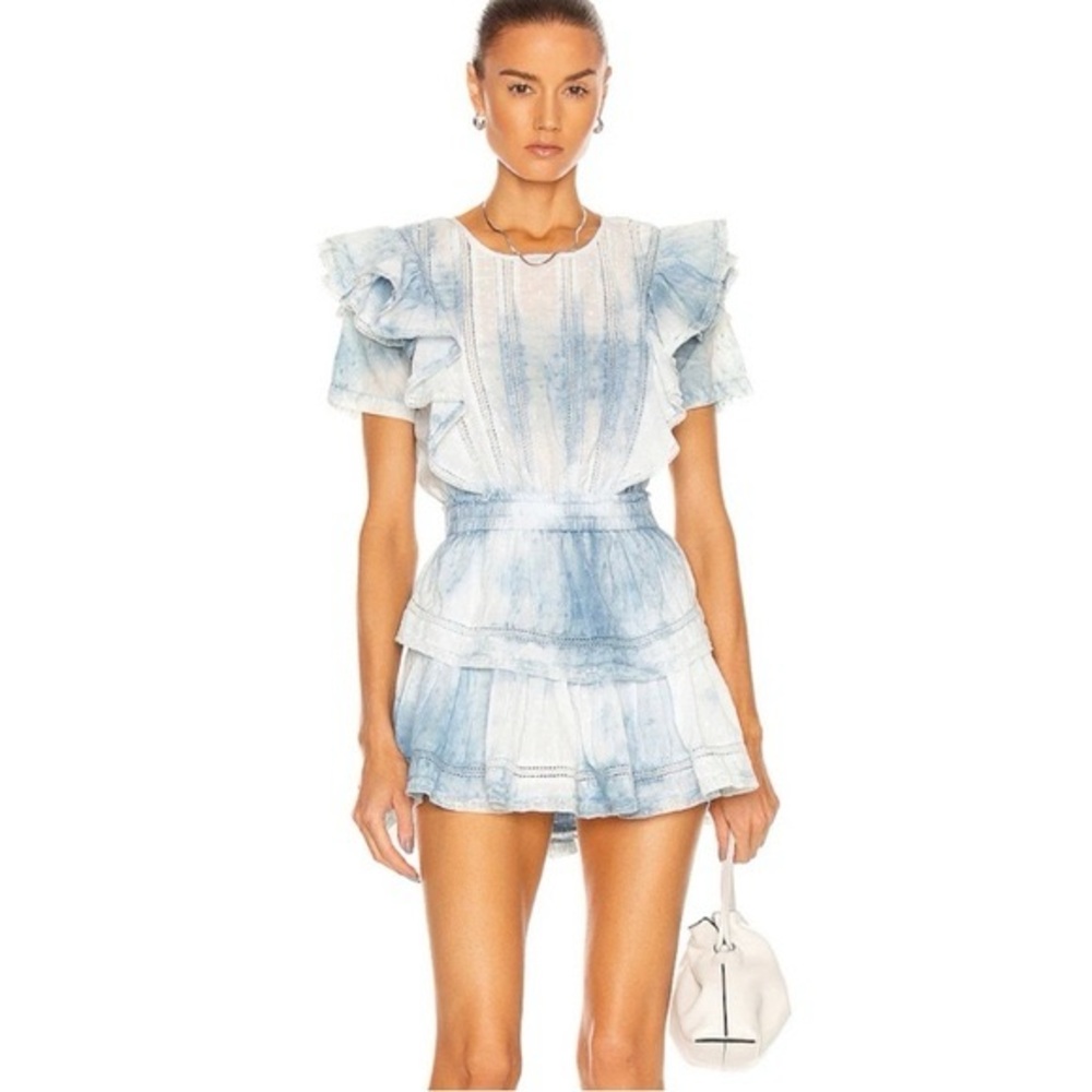 LoveShackFancy Blue and White Ruffled Mini Dress